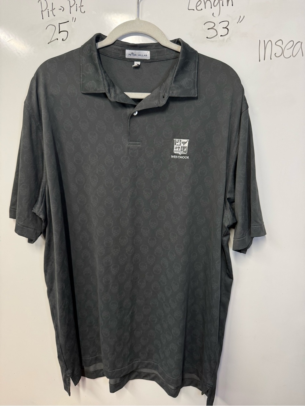 Peter Millar Carl Performance Knit Polo  XL Gray Skull Westmoor Golf Club